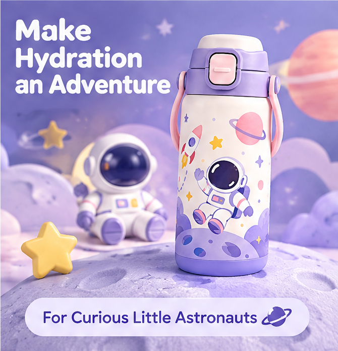 🪐 MYORVIVAO® Space Explorer Kids Insulated Water Bottle – 17oz
