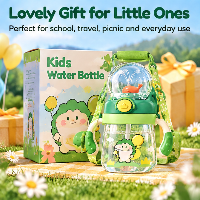 🐳 MYORVIVAO® Little Explorer Whale Kids Tritan Water Bottle – Spray Straw & Shoulder Strap