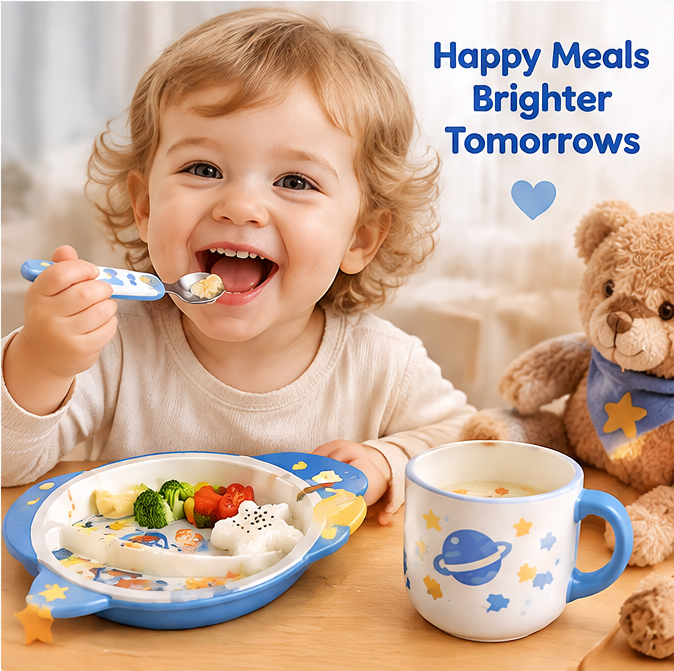 🐻 MYORVIVAO® Space Astronaut Bear 5-Piece Kids Dinnerware Set