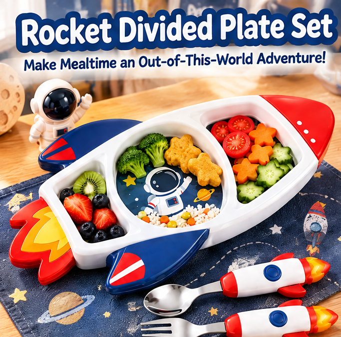 👨‍🚀 MYORVIVAO® Little Astronaut 3-Piece Rocket Dinnerware Set