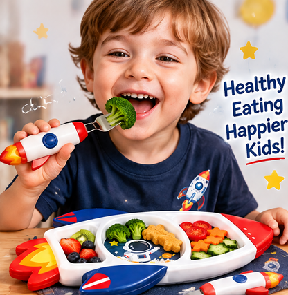 👨‍🚀 MYORVIVAO® Little Astronaut 3-Piece Rocket Dinnerware Set