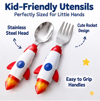 👨‍🚀 MYORVIVAO® Little Astronaut 3-Piece Rocket Dinnerware Set