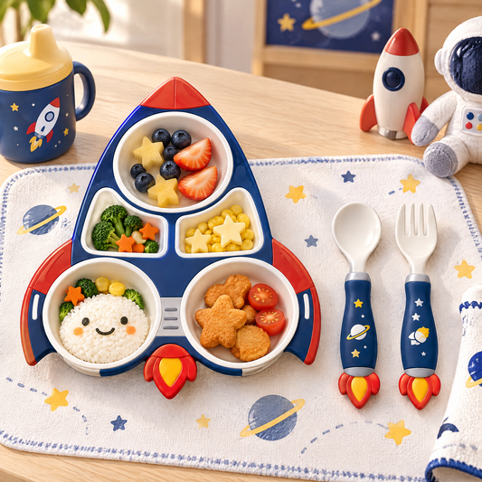 🚀 MYORVIVAO® Space Rocket 5-Compartment Kids Dinnerware Set