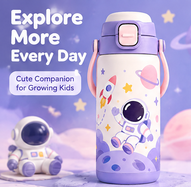 🪐 MYORVIVAO® Space Explorer Kids Insulated Water Bottle – 17oz