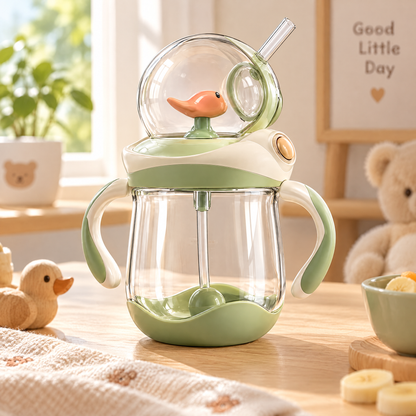 🦆 MYORVIVAO® Cute Duck Toddler Sippy Cup – 10oz  Weighted Straw & Handles
