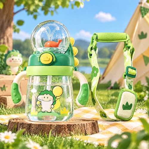 🐳 MYORVIVAO® Little Explorer Whale Kids Tritan Water Bottle – Spray Straw & Shoulder Strap