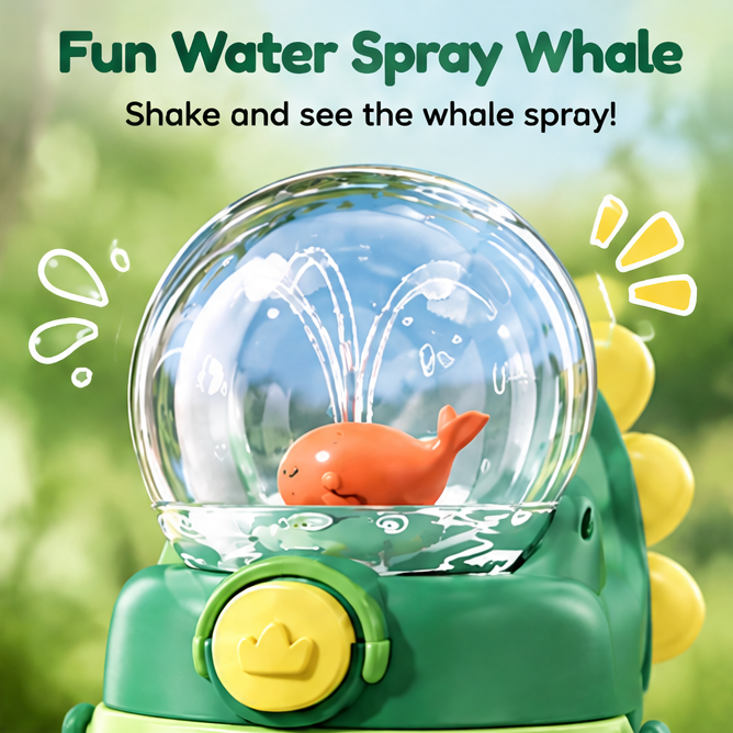 🐳 MYORVIVAO® Little Explorer Whale Kids Tritan Water Bottle – Spray Straw & Shoulder Strap
