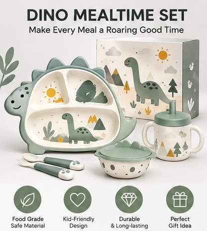 🍽️ MYORVIVAO® Dino Mealtime Set – 5-Piece Silicone Toddler Feeding Set