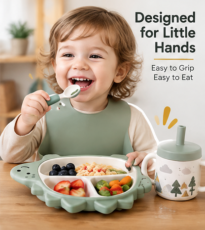 🍽️ MYORVIVAO® Dino Mealtime Set – 5-Piece Silicone Toddler Feeding Set
