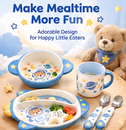 🐻 MYORVIVAO® Space Astronaut Bear 5-Piece Kids Dinnerware Set