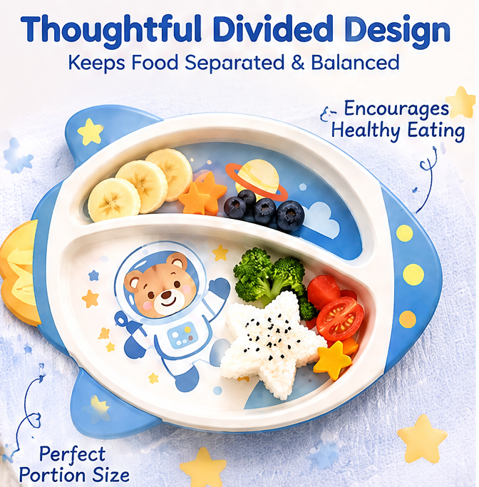 🐻 MYORVIVAO® Space Astronaut Bear 5-Piece Kids Dinnerware Set