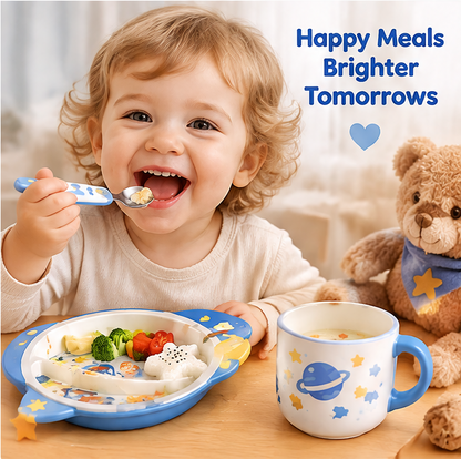 🐻 MYORVIVAO® Space Astronaut Bear 5-Piece Kids Dinnerware Set