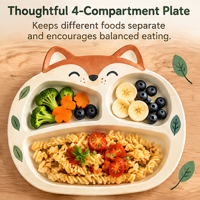 🦊 MYORVIVAO® Fun Fox 4-Piece Bamboo Kids Dinnerware Set