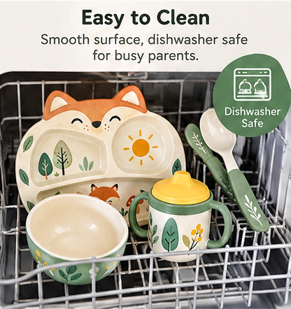 🦊 MYORVIVAO® Fun Fox 4-Piece Bamboo Kids Dinnerware Set