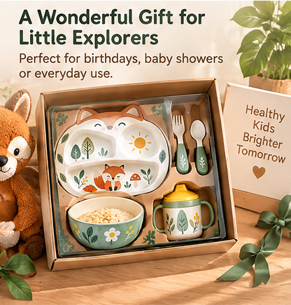 🦊 MYORVIVAO® Fun Fox 4-Piece Bamboo Kids Dinnerware Set