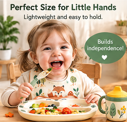 🦊 MYORVIVAO® Fun Fox 4-Piece Bamboo Kids Dinnerware Set