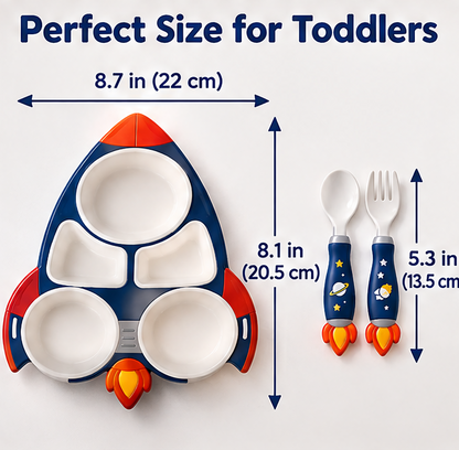 🚀 MYORVIVAO® Space Rocket 5-Compartment Kids Dinnerware Set