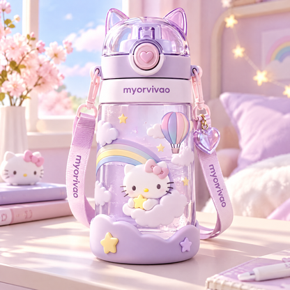 🧸 MYORVIVAO® Kawaii 3D Cartoon Water Bottle Leak-Proof BPA-Free with Straw & Strap