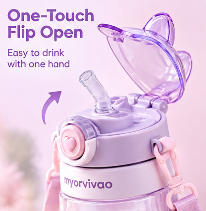🧸 MYORVIVAO® Kawaii 3D Cartoon Water Bottle Leak-Proof BPA-Free with Straw & Strap