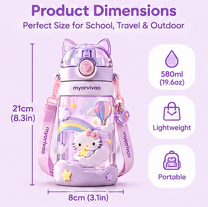 🧸 MYORVIVAO® Kawaii 3D Cartoon Water Bottle Leak-Proof BPA-Free with Straw & Strap