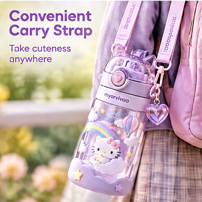 🧸 MYORVIVAO® Kawaii 3D Cartoon Water Bottle Leak-Proof BPA-Free with Straw & Strap